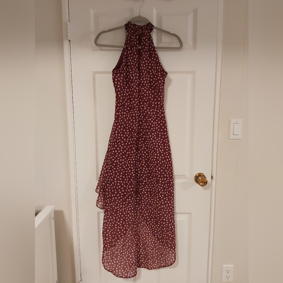 Lipsy London US4 burgandy and cream Polka Dot Midi Dress - Picture 2 of 8